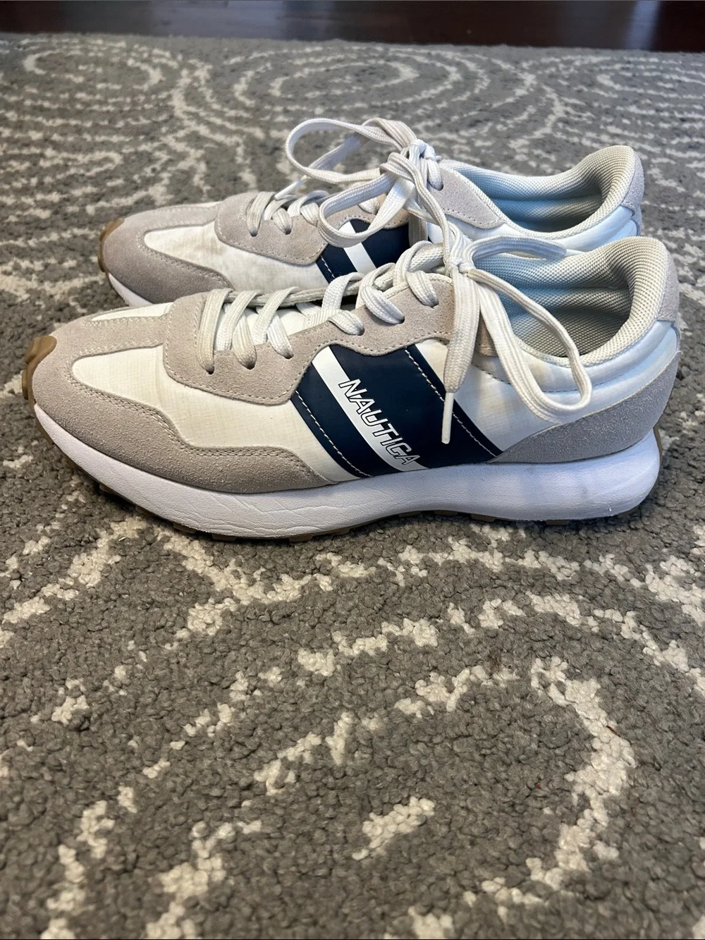 Nautica Beige and Navy Low-Top Retro Sneakers Tennies Tennis Shoes